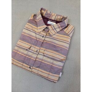 Columbia Pilsner Peak Omni-Wick Shirt Men's L Beige Purple Stripe Long Sleeve‎